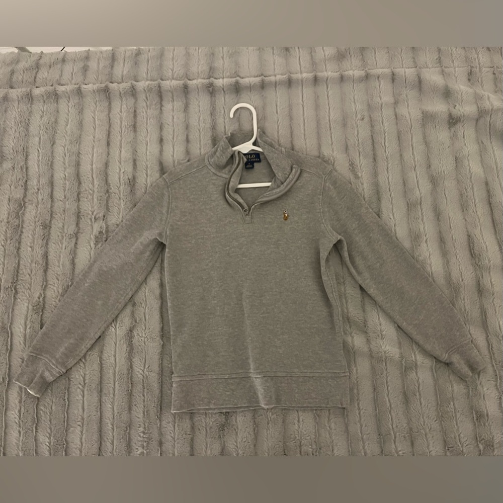Boys’ Ralph Lauren Polo Cotton Interlock Quarter-Zip Pullover | Size 6 | Gray